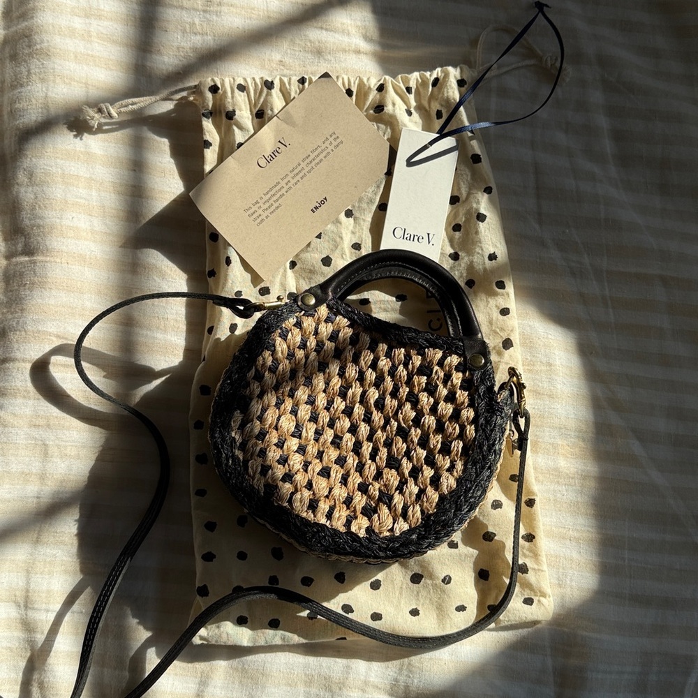 Clare V Natural Straw Raffia Woven Crossbody Bag